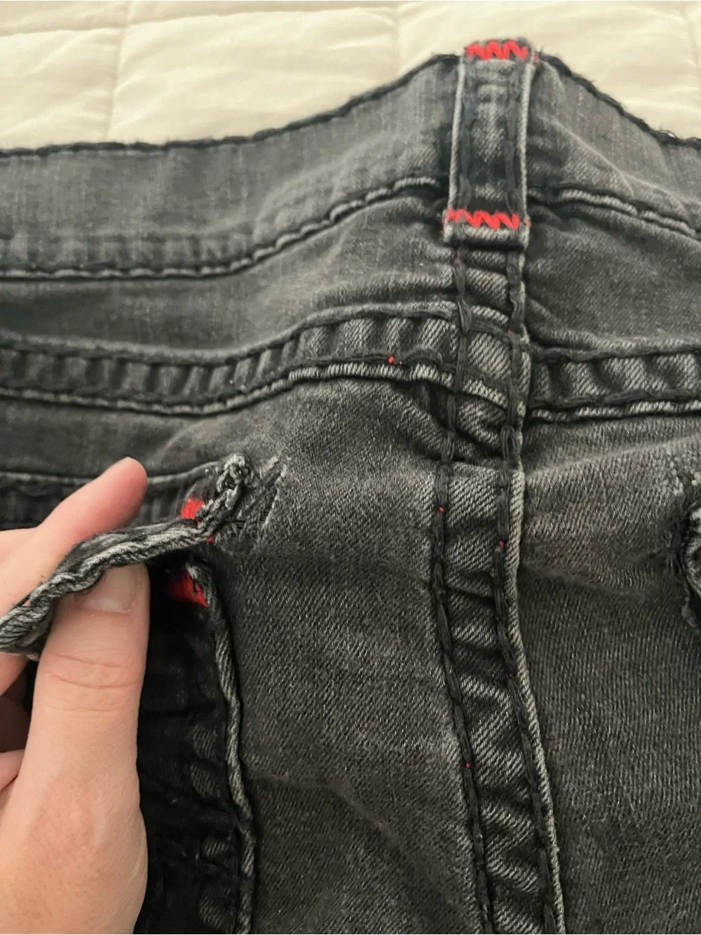 True Religion Men’s Black Denim Cutoff Shorts with flaw